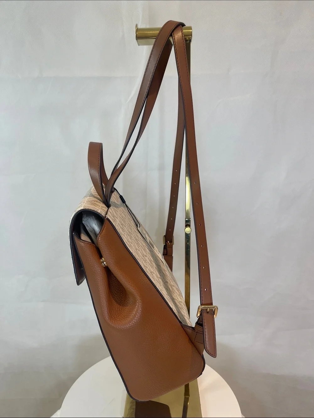 Michael Kors White & Brown MK Signature Satchel